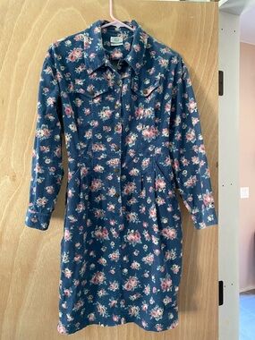 Vintage Laura Ashley Navy Long-Sleeve Floral Dress with Pink Roses